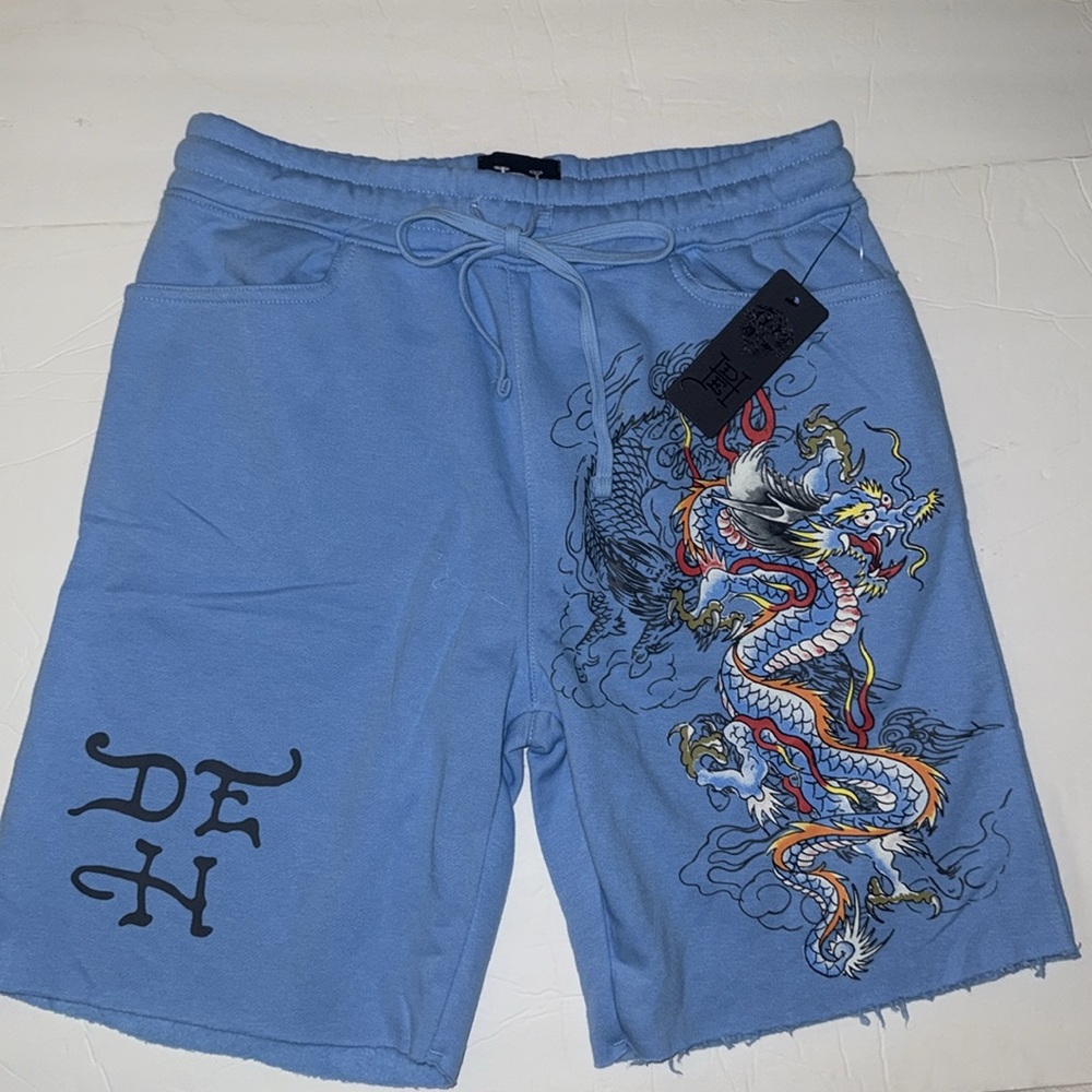 NWT Ed Hardy Blue Men’s Fleece Athletic Short with Dragon Design Blue Size L